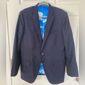 INDOCHINIO NWOT Navy Blazer w Vibrant Cloud Lining, Shoulder Pads & Gold Buttons